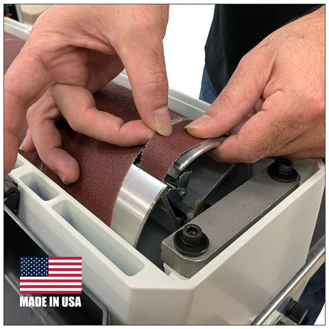 Hands wrapping Ready To Cut Ready To Wrap Drum Sander Sandpaper Rolls 3 Inch Wide By 35 Feet Long Aluminum Oxide 80 Grit For 16 32 Drum Sanders