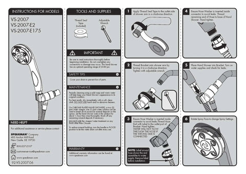 Installation guide for Napa Removable Hand Shower Head And Hose In Polished Brass 2.5 GPM with Anystream 360 Rotation and Massage Sprays