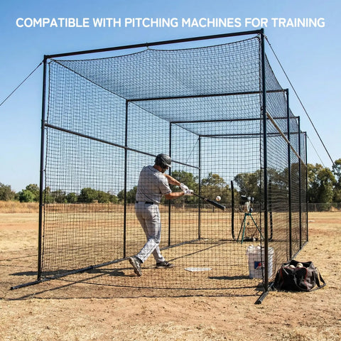 40 Foot Batting Cage With Net And Frame For Baseball Softball Hitting And Pitching Practice Heavy Duty Framed Backyard Training Cage Package Weatherproof Durable Easy Assembly For Quick Setup in use by player