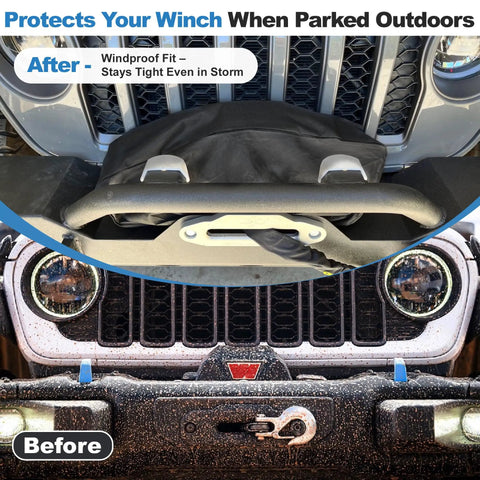 Heavy Duty Winch Cover Waterproof And Dustproof Guards Your Rig From Mud And Rain Tough 600D Oxford Fabric on Jeep winch