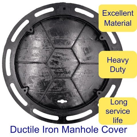 Heavy-Duty 16 Inch Cast Iron Manhole Cover And Frame For 15 Inch Corrugated Pipe, round black anti-slip surface visible