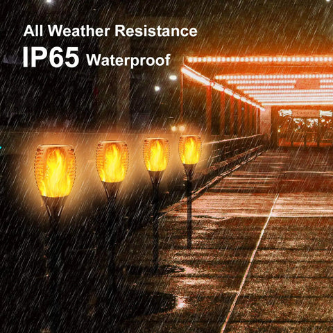 Lit Upgraded Solar Flame Lights Outdoor 3 Options Solar Torch Waterproof Dancing Flame Post Lights for Garden in rain