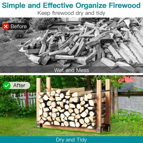 Rugged Outdoor Firewood Rack With Easy Adjustable Length Wood Storage Brackets Kit Log Stacking Stand For Outdoor And Indoor Fireplaces Heavy Duty Black Set Of Two No Fuss Easy Use