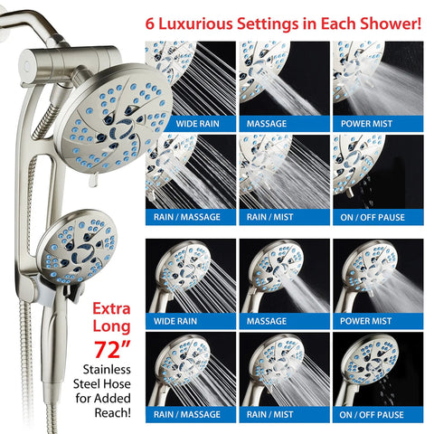 High Pressure Spa Shower System With 6 Inch Rain Head And Handheld 3 Way Shower Head Combo 48 Modes with 72-inch hose