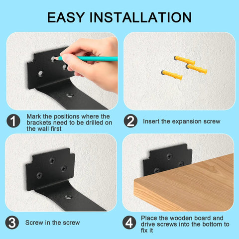 Installation steps for Heavy Duty 6 Inch Floating Shelf Brackets Two Pack Of Bombproof Stainless Steel L Mounts.