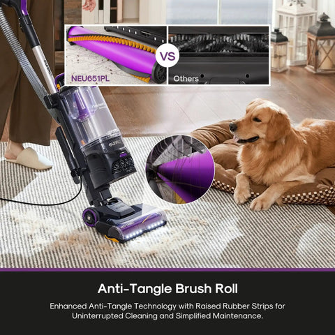 Eureka FlexReach Bagless Vacuum With Lift-Away Wand And Swivel Base For Stairs Upholstery And Hardwood, showing anti-tangle brush roll.