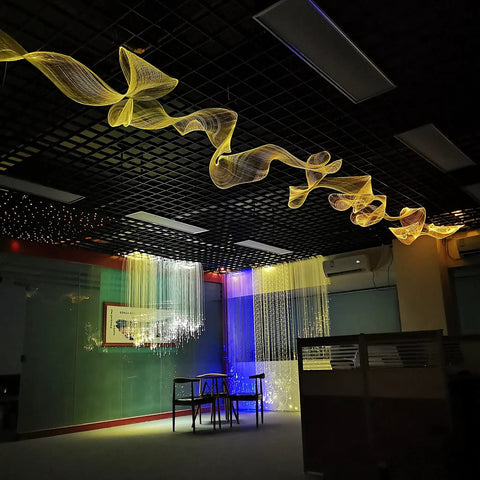 LED Fiber Optic Mesh Light Kit For Ceiling And Christmas Tree, 6 Meter Net Lights With Color Modes in modern office setup