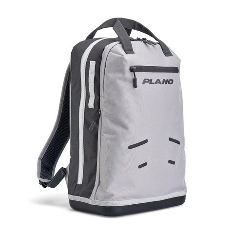 Weekend Warrior Tackle Backpack 3700 Series, shown in side view with waterproof base and quick access pockets, gray color.