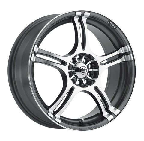 Konig Incident graphite machined wheel, 13x5.5in, 4x100mm bolt pattern, alloy with machined silver split spokes