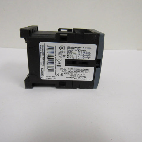 Back view of 3 Pole 9 Amp 120 Volt AC Contactor With One Normally Open Auxiliary Contact Built Tough Industrial Power Relay Model 3RT2016-1AK61 Compatible
