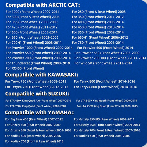 Compatible ATV models list for Two Piece Rugged Wheel Hub Ball Bearings For Atv Utv 30X55X32mm replacement options.