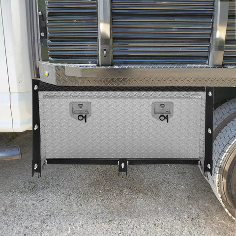 Badass Underbody Truck Box Brackets 15x15 Mount Kit 3 Pack Heavy Duty Folded Steel Rack Mounts securely holding a tool box.