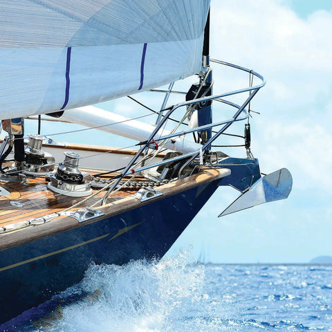 Sailing yacht with deck equipment including 10 Inch One Touch Aluminum Winch Powergrip Handle With Ball Bearing Grip Lightweight And Corrosion Resistant Marine Grade Alloy For Quick Lock In Release Lever Smooth Operation And Durable Build Plus Three Year Warranty