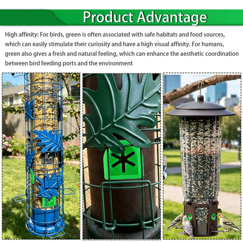 Get Fresh Feeds With These FlexPort Compatible Replacement Parts For Perky Pet 334-1S R Squirrel Proof Bird Feeder featuring green feeding ports and durable elastic material.