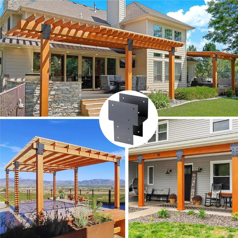 2 Pack 6 By 6 Inch Internal 5.5 By 5.5 Inch Stainless Steel Post Cap Tie Brackets Kit, Heavy Duty Wood Beam Support Bracket For Connecting Wood Beams To Pergolas, Decks, And Patio Posts, 14 Gauge Black