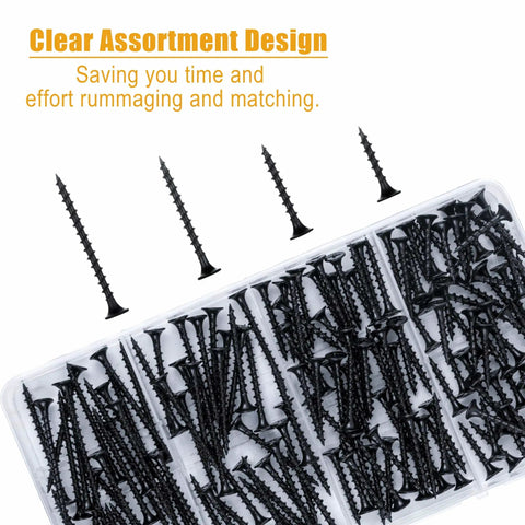 Drywall Screws Assortment Kit With Black Wood Screws For Sheetrock 165-Piece Phillips Coarse Thread Set in storage box