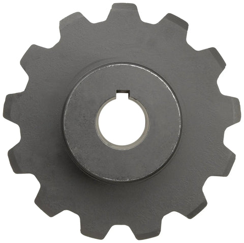Heavy Duty Single Strand Sprocket With Type C Hub Cut For 78 Chain Size Carrying 14 Teeth And A 2.438 Inch Bore Diameter, top view.
