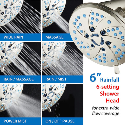 High Pressure Spa Shower System With 6 Inch Rain Head And Handheld 3 Way Shower Head Combo 48 Modes display nozzle settings view