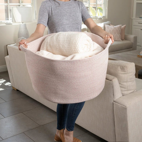 Light Pink Storage Basket For Nursery And Home Use Kiddo Friendly Toy Bin And Laundry Organizer 22x14 Inch in living room