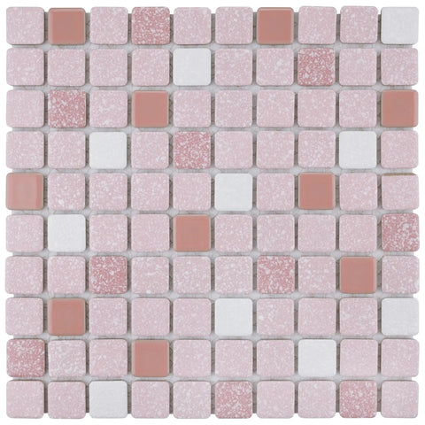 Crystalline Pink Dope 12x12 Porcelain Tile Mesh Mounted Mosaic for Floor and Wall with mixed texture and subtle tone variation.