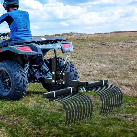 Rugged Landscape Rake Implement For ATV And UTV Debris Removal, Rock Spreading, Lawn Leveling, Seed Bed Prep, Heavy Duty Yard Workhorse