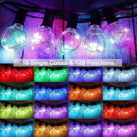 30Ft G40 LED Outdoor String Lights With 24 Color Changing Options And 128 Modes Dimmable Weatherproof And Connectable Party Decor