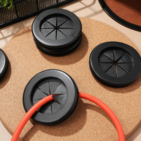 Six Pack Dual Sided Rubber Cable Hole Grommet Cover Kit For Desk Cable Management Portable Grommet Protects Two Cables Simultaneously Durable And Wear Resistant For Home Office, black rubber desk grommets on cork mat