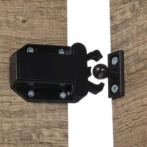 Four Pack Slick Push To Open Cabinet Latches Smooth Tap No Fuss Touch Catch Lock Self Securing Heavy Duty Drawer Hardware mounted on wood.
