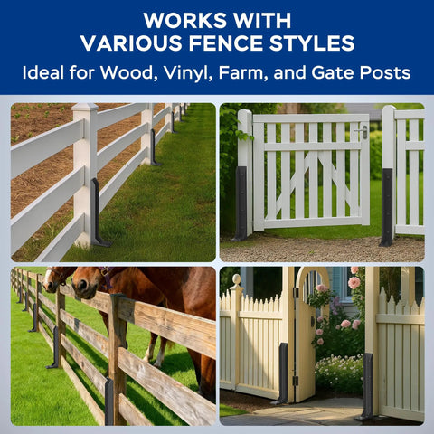 Fix Your Busted Fence Lines Fast With These Dang Solid Cold Rolled Steel Repair Stakes Heavy Duty Post Reinforcement Kit For Leaners And Weak Sections Black 6 Pack installed on various fence styles.