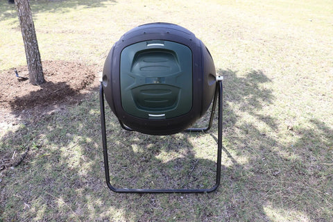 Ms Tumbles 35 Gallon Compost Tumbler With Easy Turn System, Drain Hose With Cut Off Valve, Durable Round Design In Black And Green