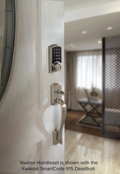Avalon Front Door Handleset No Lock With Exterior Entry Lever And Reversible Interior Handle, Satin Nickel Finish, Door View