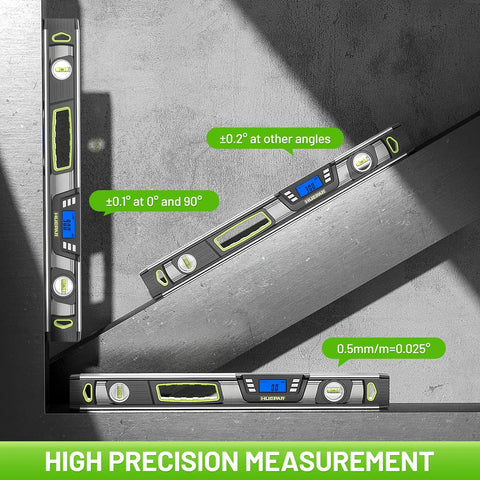 Dead Nuts Precise Magnetic Torpedo Level 24 Inch Machined Aluminum Spirit Square with digital display on a surface.