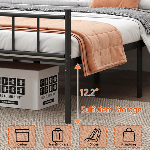 Tough Built Queen Metal Bed Frame With Steel Slat Support Zero Squeak Design Easy As Pie Assembly And Tons Of Under Bed Storage showcasing 12.2 inches of storage.