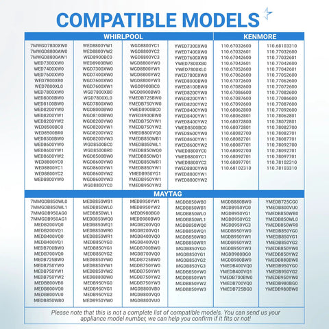 List of dryer models compatible with Dryer Idler Pulley Replacement For Whirlpool Maytag Kenmore Dryers Easy Install