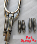 Premium Heavy Duty Bicycle Front Fork Springs 2 Piece 5mm Thick Compression Coil Shock Absorbers displayed with fork parts.