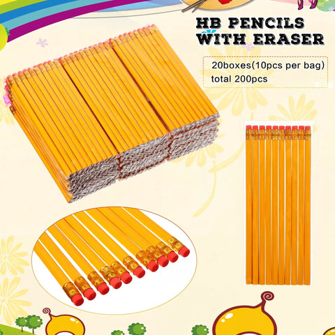 Back To School Supplies Kit For Kids Must Have 20 Sets With Colored Pencils 12 Colors Each And HB Pencils 200 Plus 20 Pencil Pouches Erasers And Sharpener For Classroom Office And Teacher Desk Use, HB pencils with eraser