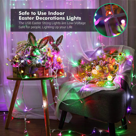 Colorful decor with Pastel Easter String Lights 33ft With USB Powered 100 LED Indoor Fairy Lights Remote Control 8 Modes And Timer