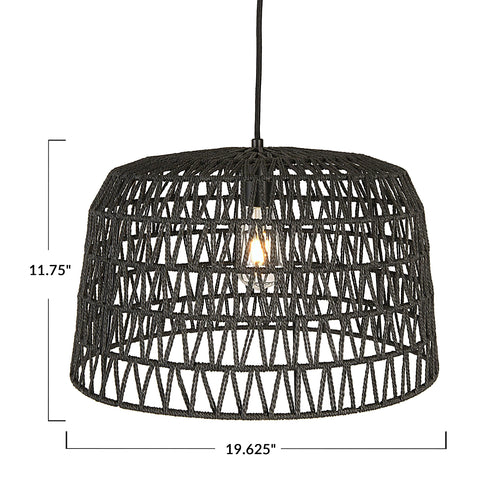 Boho Modern Hanging Rattan Pendant Light With Iron Frame And Natural Paper Wrap Charcoal Gray Woven Lamp In Black Finish dimensions