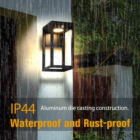 Solar Powered Motion Sensor Outdoor Wall Lights 2 Pack Dusk To Dawn 3 Modes 600 Lumens IP44 Weatherproof Aluminum Black