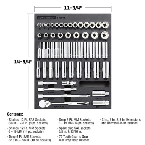 Beefy Socket And Ratchet Tool Set With Extensions And Deep And Shallow Sockets Organizer Tray 54 Piece Pro Tech Series view
