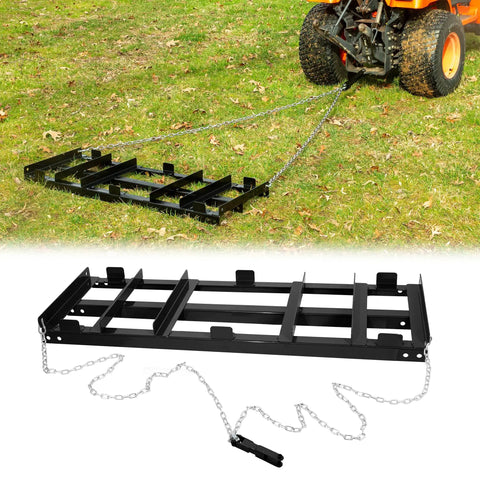 Drag Harrow Driveway Grader Attachment, 4 Ft Heavy Gauge Welded Steel, Powder Coated Black, Pull Behind Tractor Or ATV UTV