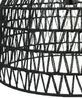 Close-up of Boho Modern Hanging Rattan Pendant Light with woven charcoal gray pattern and iron frame