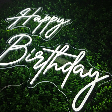 Lit Dimmable Led Neon Sign For Birthday Party Decor Large Wall Art Cold White One Line on green background