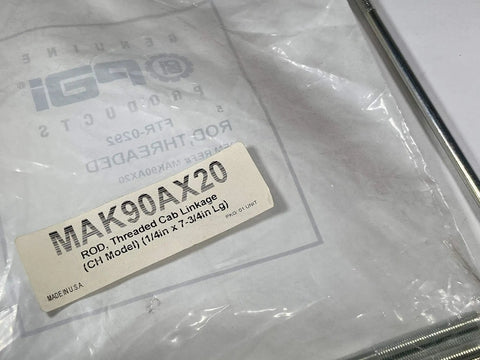 Heavy Duty Threaded Cab Linkage Rod For Mack Ch Model Trucks 1/4 Inch By 7-3/4 Inches Length package label and rod.