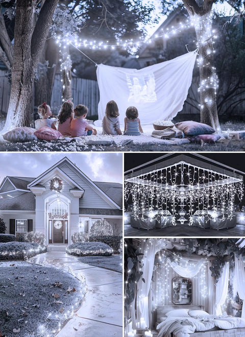Firecracker String Lights 60 LED Battery Operated 5 Feet 2 Pack With Remote used for outdoor decor and bedroom ambiance.