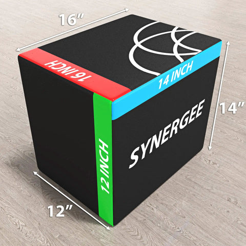 Three In One Soft Plyometric Jump Box Adjustable Height For Blasting Explosive Leg Power During Sprint Training Foam Core Plyo Crate, 16x14x12 inch dimensions.