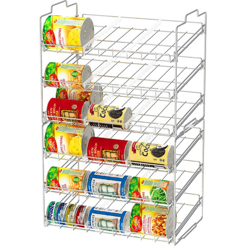 Absolute Kitchen Vibe Upgrade Slick Stackable Can Rack Organizer Holds Up To Thirty Six Cans Smooth Chrome Finish with organized canned goods.