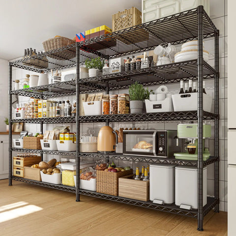 Massive 5 Tier Heavy Duty Metal Storage Shelving Unit 72.8 Inch Wide Wire Shelves With 1600 Lbs Total Weight Capacity For Garage Or Workshop Organization And Easy Clutter Busting, black steel in kitchen