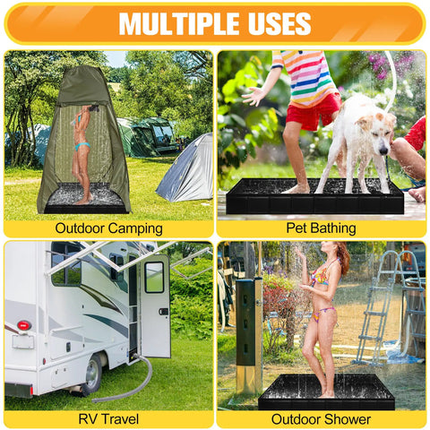 Upgraded Portable Shower Pan 41 By 41 By 5 Inch Rugged Non Slip Base in multiple outdoor settings: camping, RV, shower, pet use