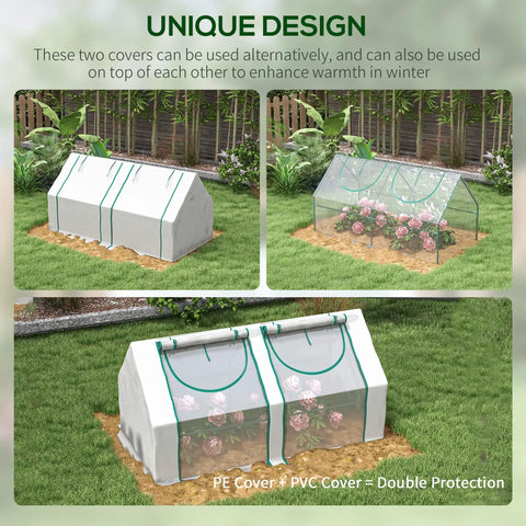 Portable Greenhouse Shelter 6 Foot By 3 Foot By 3 Foot With Dual PE Covers demonstrating multiple cover arrangements in backyard garden.